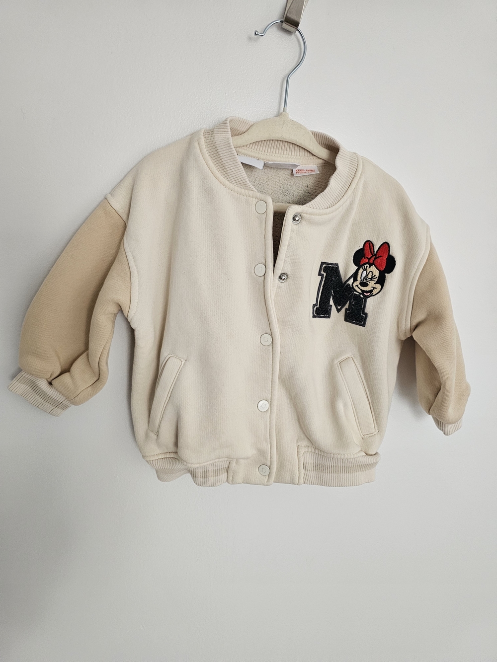 🧸2/20$ Zara x Disney Cream Minnie Mouse Appliqué Bomber Jacket Size 18-24M Girl